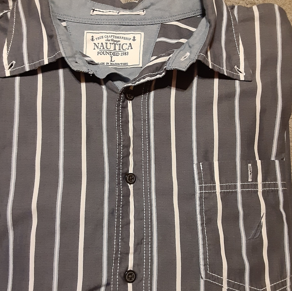 Nautica gray striped button down shirt
